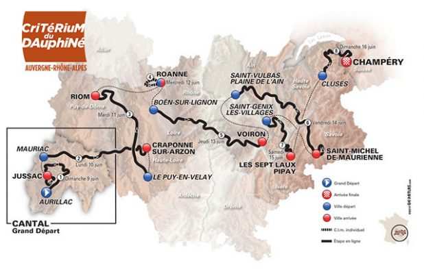 Mapa del recorrido de  la Dauphiné 2019