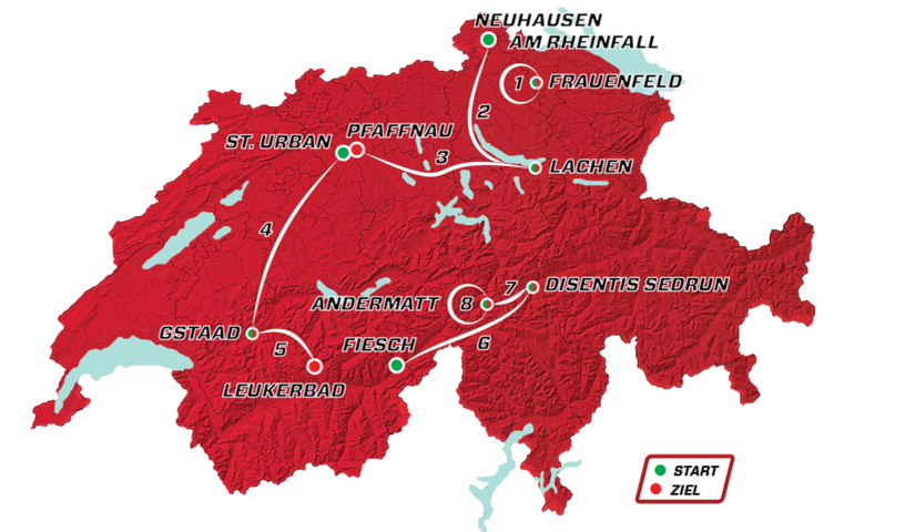 Mapa del recorrido del Tour de Suiza 2021