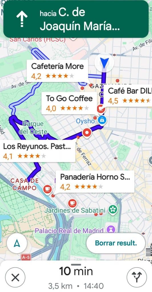 cafeterías en un trayecto de bici